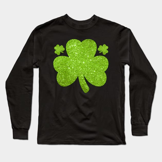 Lucky Irish Glitter Shamrock Clover Green Leaf St Pattys Day Long Sleeve T-Shirt by Illustradise